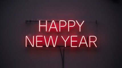 Vibrant red neon sign glows 'Happy New Year' in a modern, stylish setting perfect for festive celebrations and event promotion