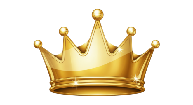 Golden crown illustration, a symbol of royalty, power, and authority, isolated on white background.