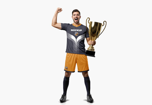 Soccer Player Trophy Celebration Mockup