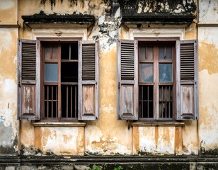 Aged windows on a weathered building