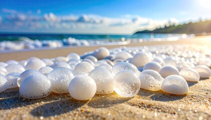 White Seafoam Bubbles on Sandy Beach