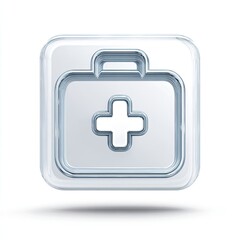 Fototapeta premium A frosted-glass square icon depicting a first-aid kit, featuring a central, cutout cross