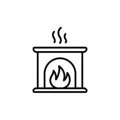Simple line art icon of a burning fireplace with smoke