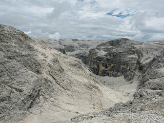 High Mountain Vista of Rocky Pordoi In The Dolomites, Italy