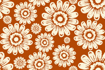 Damask seamless pattern, Ikat floral seamless pattern background, vector illustration, Ikat ethnic oriental embroidery, Aztec style, baroque. Design for texture, fabric, clothing, decoration, fashion