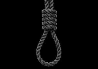 Hanging noose rope knot, suicide concept isolated on transparent background