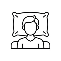 Simple line art icon of a person sleeping on a pillow