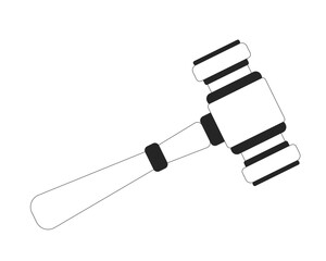 Wooden judge gavel 2D line object. Trial justice, court authority, legal proceeding. Courtroom item. Decision hammer. Ruling tool isolated clipart vector ink outline item. Monochrome spot illustration