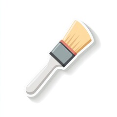 A cartoon-style paintbrush sticker with a gray handle, red ferrule, and light-yellow bristles, casts a slight shadow