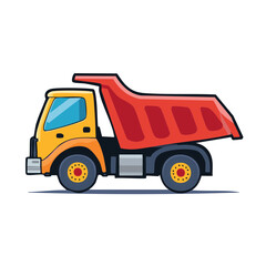 Fototapeta premium Vibrant Cartoon Yellow and Red Dump Truck Vector Illustration