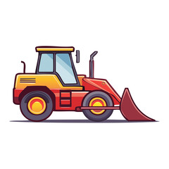 Naklejka premium Cartoon illustration of a red and yellow bulldozer construction vehicle