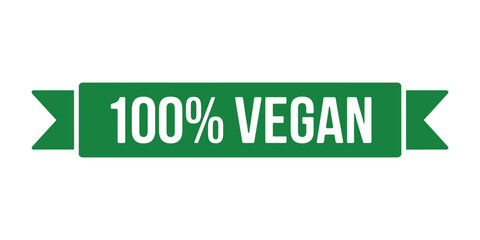 Green ribbon banner declaring 100 percent vegan
