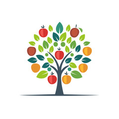 Vibrant fruit tree symbol with colorful leaves and various healthy produce growth