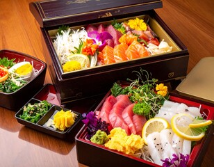 Japanese Sashimi Platter in Elegant Bento Boxes