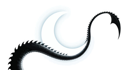 Elegant dragon tail silhouette with jagged spines set against a soft lunar backdrop