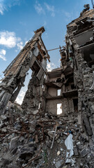 ruined street and destroyed houses the city Kiev war in Ukraine