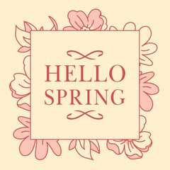 Romantic spring greeting card with ribbon frame and floral elements. Feminine coquette-inspired design, perfect for invitations, banners, posters, or seasonal social media posts.