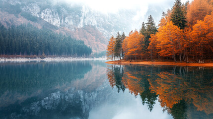 Fototapeta premium Autumn Reflections by the Mountain Lake