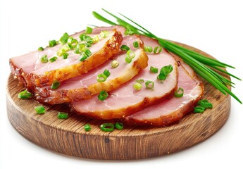 Sliced cured meat on wooden board