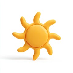 A cheerful, stylized 3D-rendered sun icon, bright yellow, smooth, slightly glossy, with eight rounded rays, casts a subtle shadow on a white background