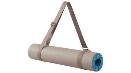 Elegant yoga mat with strap ready for fitness class perfect for active lifestyle promotion