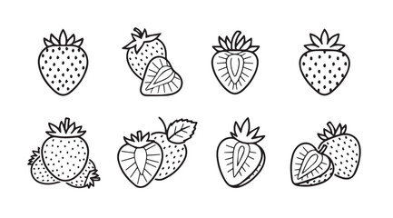 Collection of hand drawn strawberry silhouettes in outline style