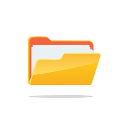 Yellow folder with documents icon illustration
