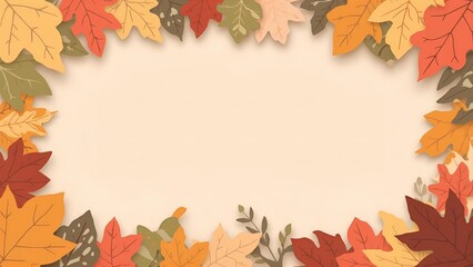 Beautiful autumn frame with a border of colorful fall leaves in a soft, dreamy watercolor style. Elegant seasonal design with a light gradient background, perfect for greetings, quotes, or announcemen