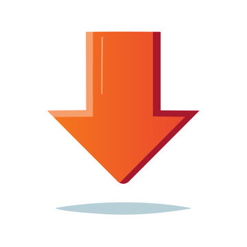 Vibrant orange downward pointing arrow with modern gradient and soft hovering shadow effect
