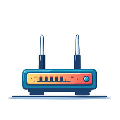 Fototapeta premium Cartoon Style Broadband Router Device with Indicator Lights and Dual Antennas