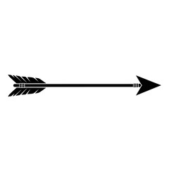 White outline of a medieval arrow pointing right on black weapon hunting isolated on a white transparent background png file download.
