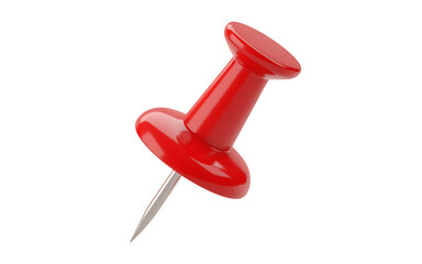 A single red pushpin with a sharp metal point, isolated on transparent background