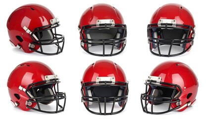 Red Football Helmets Isolated On White Background.