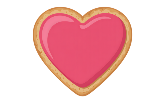 Heart shaped cookie with pink icing isolated on transparent background