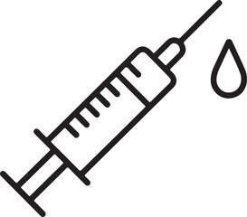 Simple line art icon of a syringe with a droplet