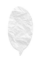 Crumpled paper speech bubble. White wrinkled paper chat icon on transparent background. Realistic texture vector design element for messages, communication, or scrapbooking projects.