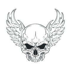 Fototapeta premium A skull with fangs and angry eyes, with wings.