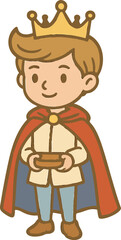 boy, kid, child, illustration, people, cartoon, fun, character, person, smile,왕자,캐릭터,모자,레드,귀여운,어린이,사람,왕관,동화,왕자님,망또