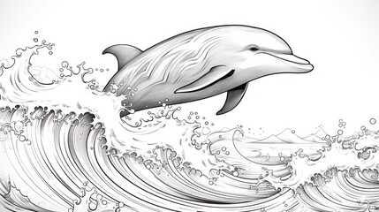 Obraz premium Dolphin leaping ocean waves graphic