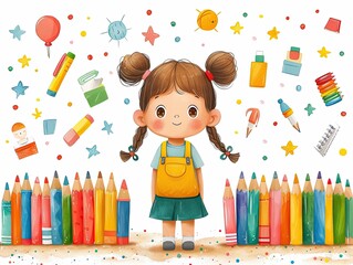 An image of children with colored pencils who are studying.