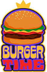 Barbeque burger meat, butchery store Y2K retro sticker or print. Beef grill 60s Y2K vector sticker, steakhouse meat barbeque patch. Steak BBQ label with fast food hamburger and colorful typography