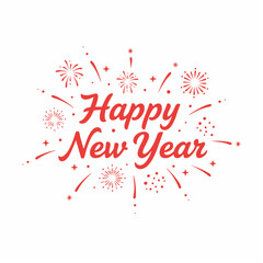 Happy New Year festive lettering with red fireworks burst celebration. A vector graphic SVG illustration design element