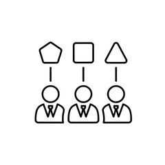 Icon illustrating team dynamics, decision-making, and shape selection with business figures