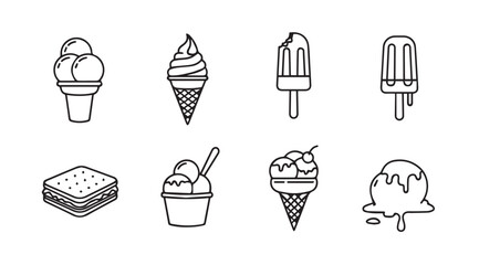 Collection of hand drawn ice cream treats in silhouette style