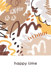 Doodle scribble card design. Abstract poster background with blobs, organic shapes, brushstrokes pattern. Creative hand-drawn style texture, postcard template. Modern flat vector illustration