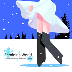 雪にドレスが舞う女性のイラスト