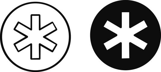 Obraz premium Asterisk icon set,Three red shapes including an x asterisk and star,Collection of Black Starburst and Flower-like Shapes Background,Minimalist Asterisk Icon Outline Solid Black