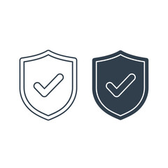 Security Shields with Checkmarks Outline and Solid Dark Blue Icons
