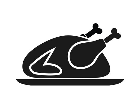 Black silhouette of a cooked turkey on a serving dish Keywords: turkey, roasted, food, meal