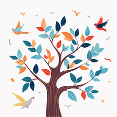 Naklejka premium Vector abstract modern illustrations of birds in flight and sitting on tree for poster, flyer, brochure, cover or background
